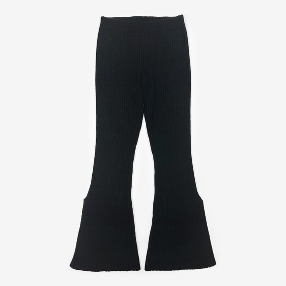 Something Navy Ribbed Knitted Flare Pants Size M Black Wool Blend